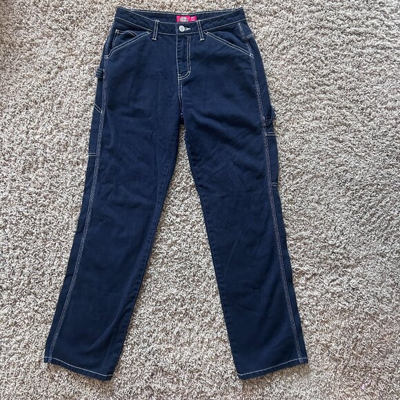 DICKIES Black Carpenter Jeans Pants Women's Size 1 / 25 White Stitching - Picture 1 of 6